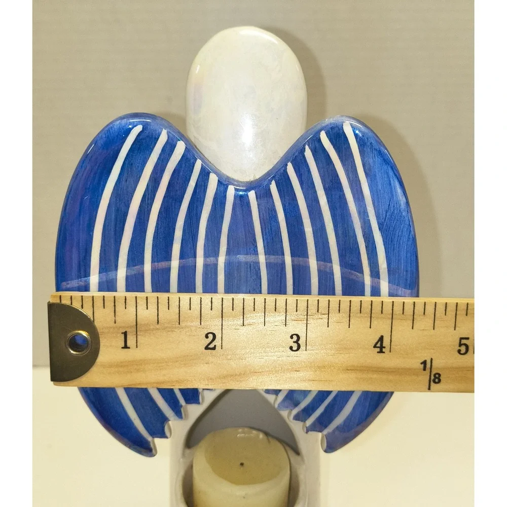 Serene Blue and Cream Angel‎ Candle Holder, 11.75 inches tall